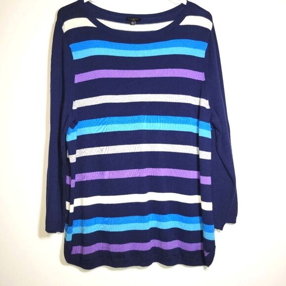 Talbots Striped Navy Purple Sweater XLP XL Petite - Picture 1 of 9